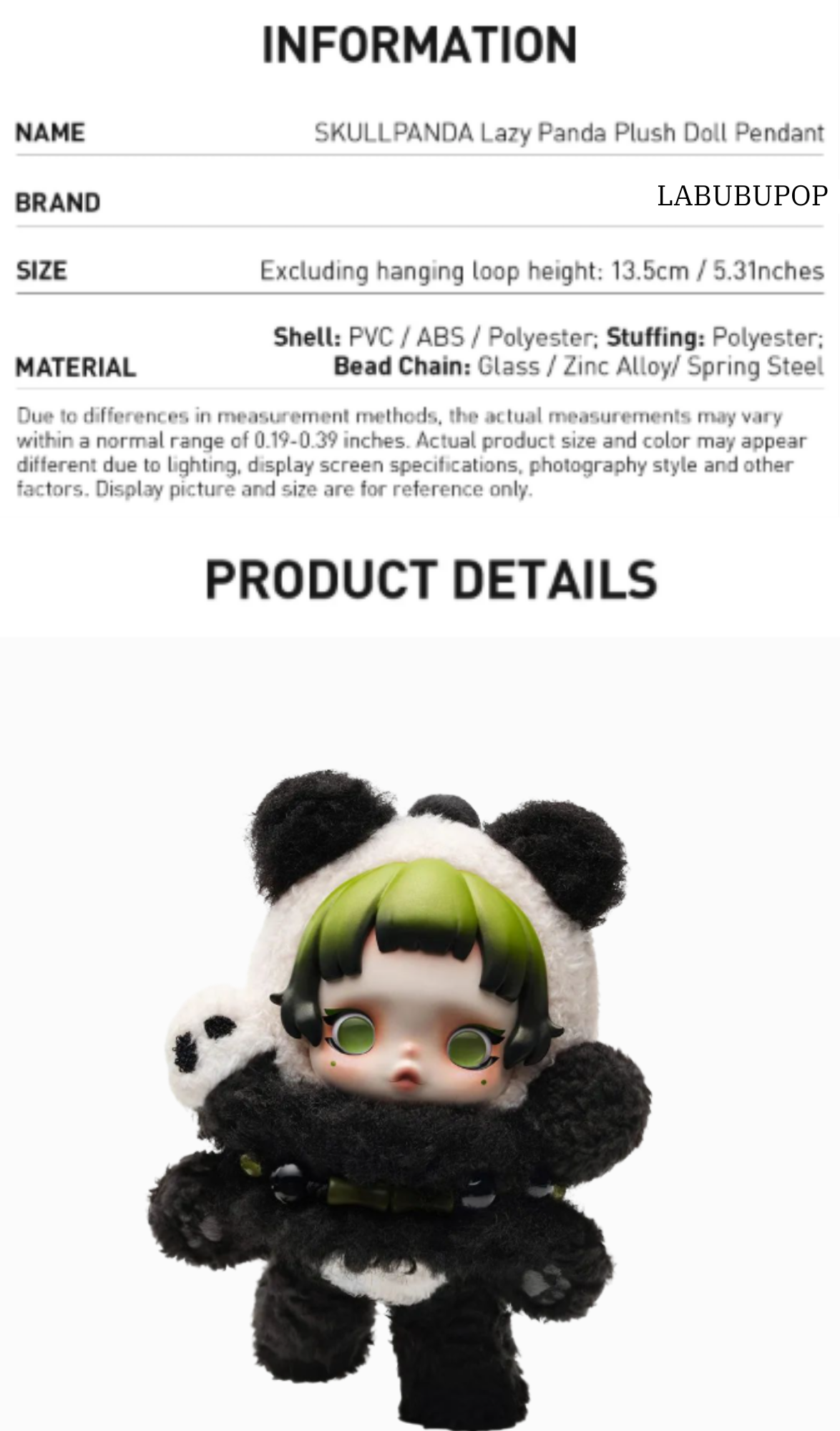 SKULLPANDA- Lazy Panda Collectible Plush Doll Pendant